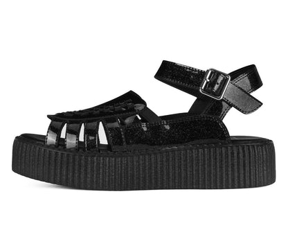 Black Vinyl Glitter Interlace Viva Mondo Sandal Black T.U.K. Shoes