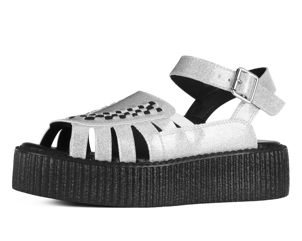 Silver Vinyl Glitter Interlace Viva Mondo Sandal Silver T.U.K. Shoes
