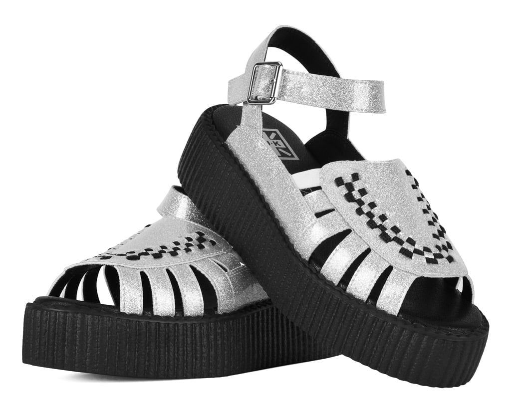 Silver Vinyl Glitter Interlace Viva Mondo Sandal Silver T.U.K. Shoes