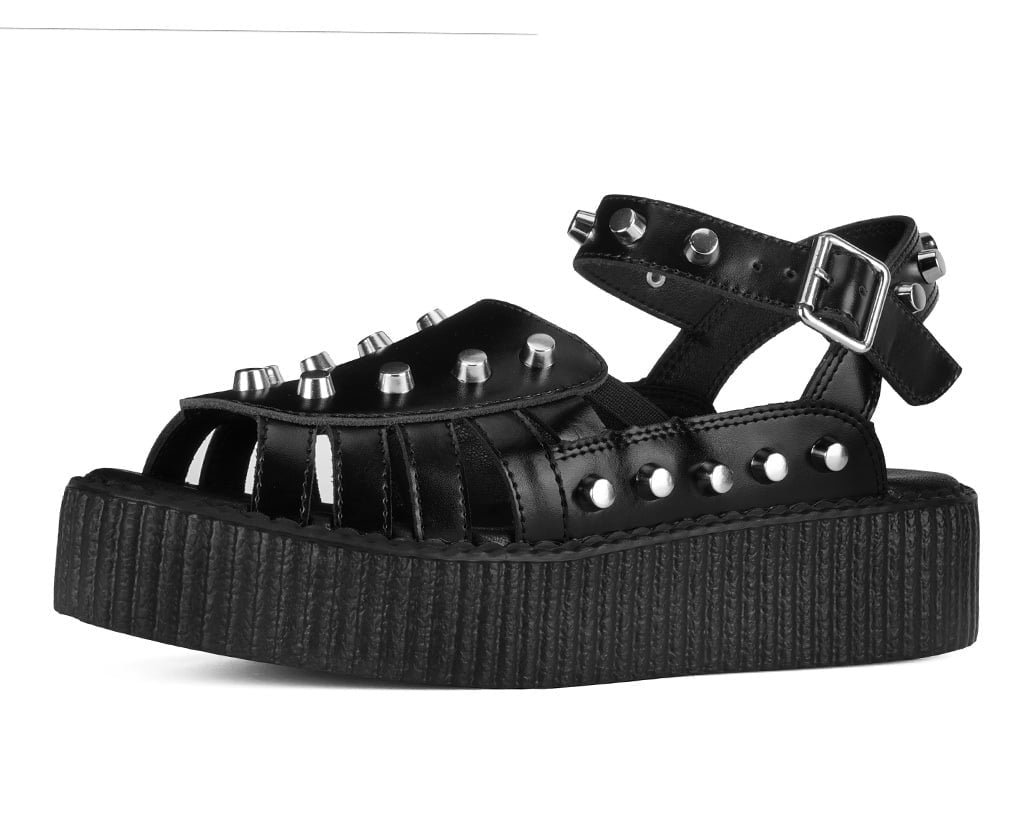 Black Leather Flat Studded Viva Mondo Sandal Black T.U.K. Shoes