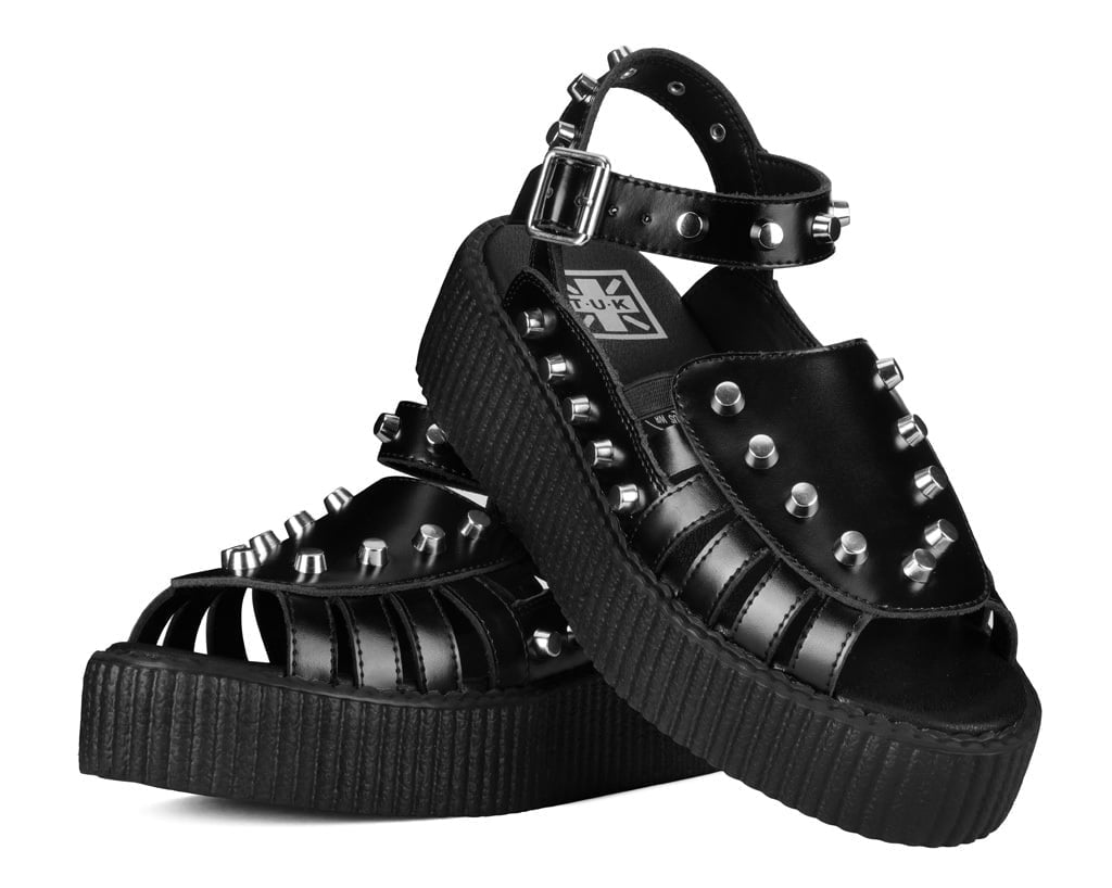 Black Leather Flat Studded Viva Mondo Sandal Black T.U.K. Shoes