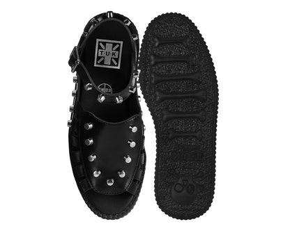 Black Leather Flat Studded Viva Mondo Sandal Black T.U.K. Shoes