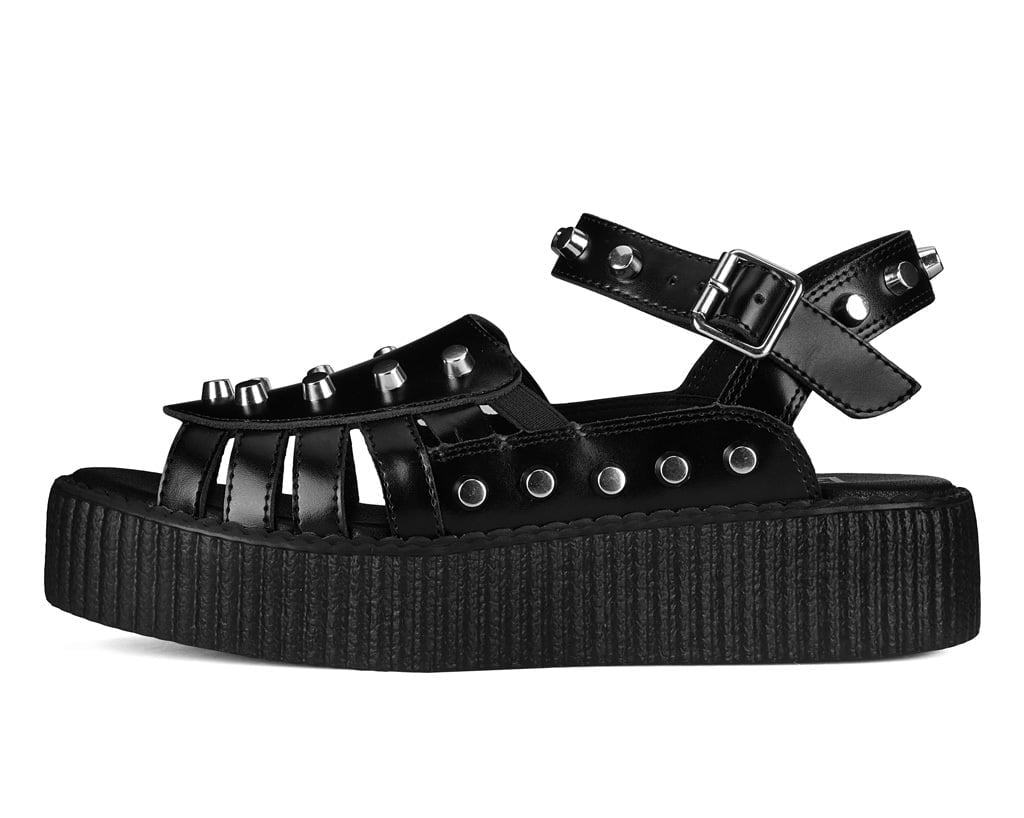 Black Leather Flat Studded Viva Mondo Sandal Black T.U.K. Shoes