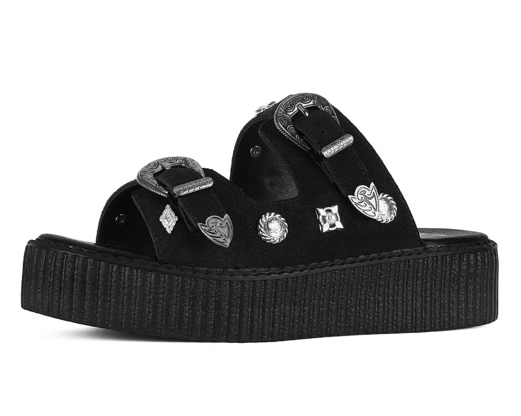 Black Suede Western 2 Strap Viva Mondo Sandal Black T.U.K. Shoes