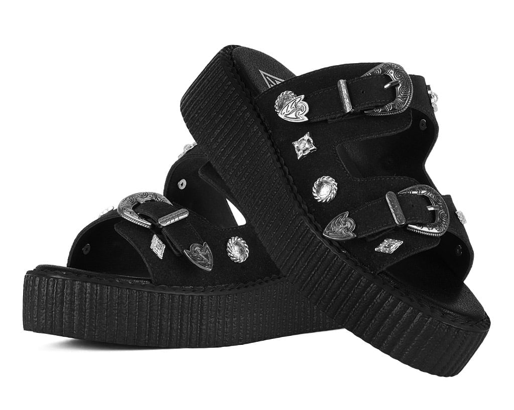 Black Suede Western 2 Strap Viva Mondo Sandal Black T.U.K. Shoes