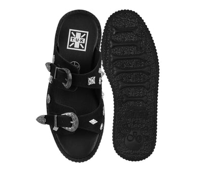 Black Suede Western 2 Strap Viva Mondo Sandal Black T.U.K. Shoes
