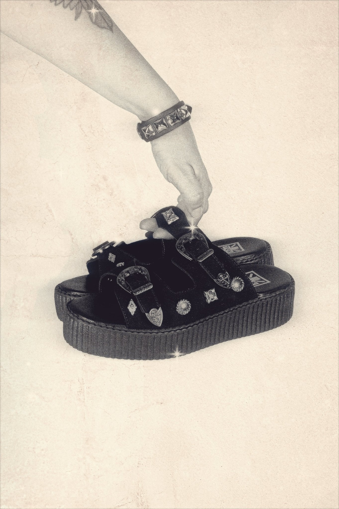 Black Suede Western 2 Strap Viva Mondo Sandal Black T.U.K. Shoes