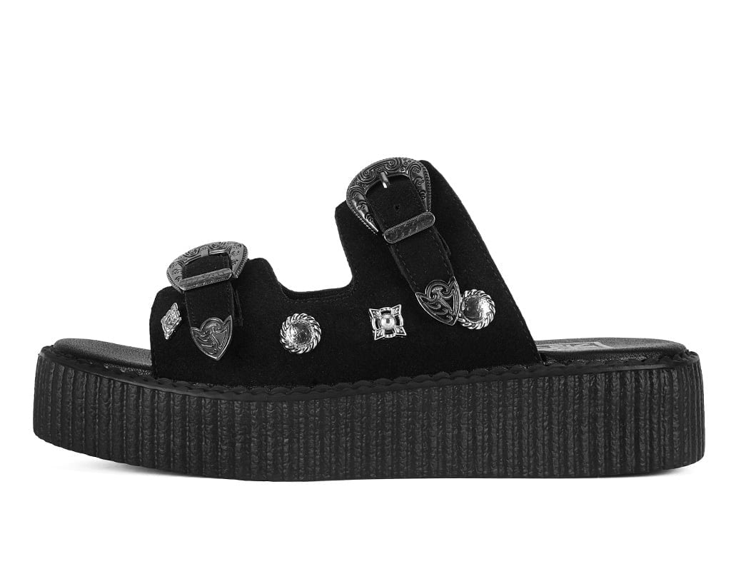 Black Suede Western 2 Strap Viva Mondo Sandal Black T.U.K. Shoes