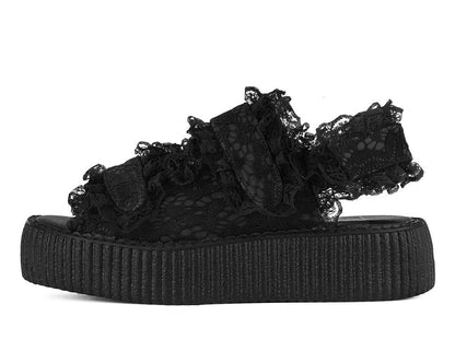 Black Ruffle Viva Mondo Sandal Black T.U.K. Shoes