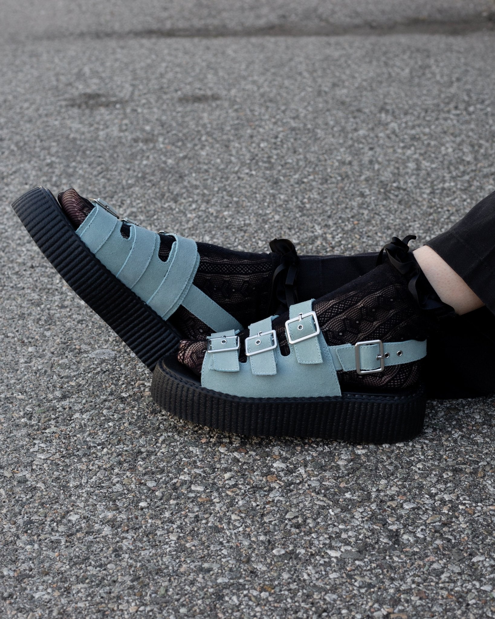 Pale Blue Suede 3 - Buckle Mondo Sandal Paleblue T.U.K. Shoes