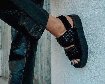 V3254L Black Suede Velcro Studded Sandal Black T.U.K. Shoes