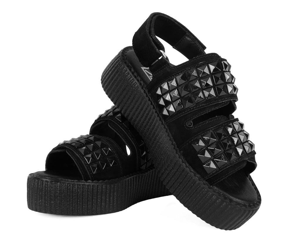 V3254L Black Suede Velcro Studded Sandal Black T.U.K. Shoes