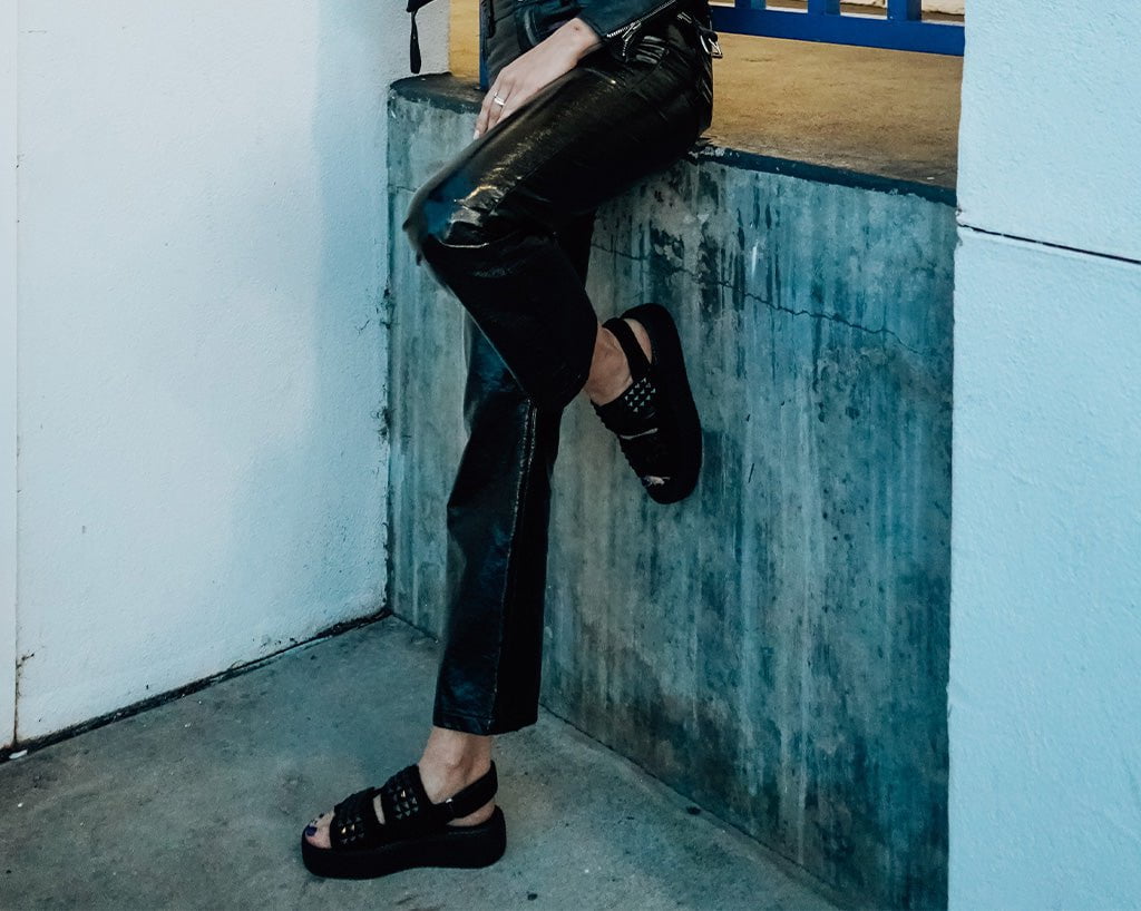 V3254L Black Suede Velcro Studded Sandal Black T.U.K. Shoes