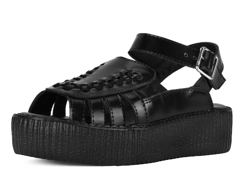 V3358L Black Leather Interlace Viva Mondo Sandal Black T.U.K. Shoes