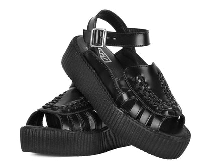 V3358L Black Leather Interlace Viva Mondo Sandal Black T.U.K. Shoes