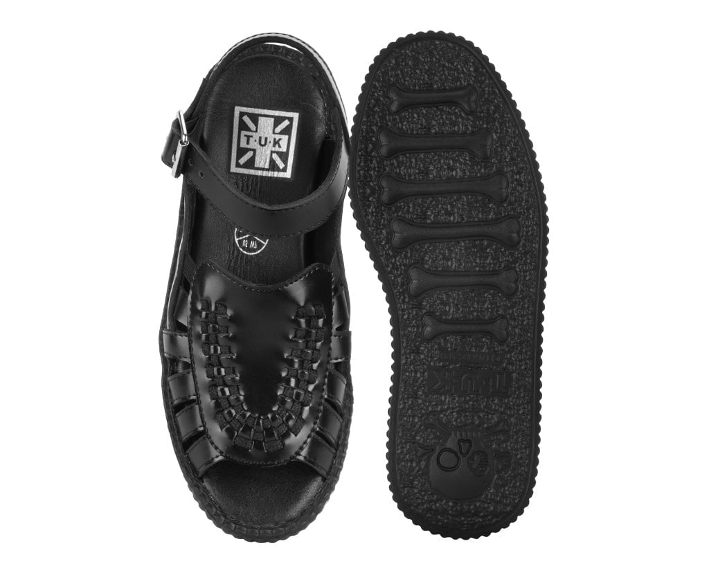 V3358L Black Leather Interlace Viva Mondo Sandal Black T.U.K. Shoes