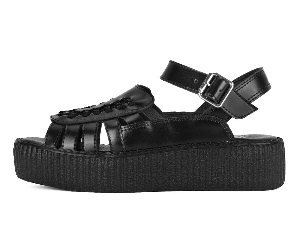 V3358L Black Leather Interlace Viva Mondo Sandal Black T.U.K. Shoes