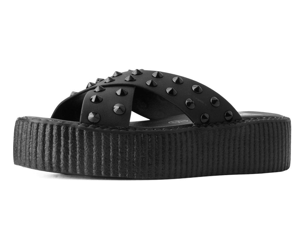 V3179L Black TUKskin™ Cross Strap Studded Sandal Black T.U.K. Shoes