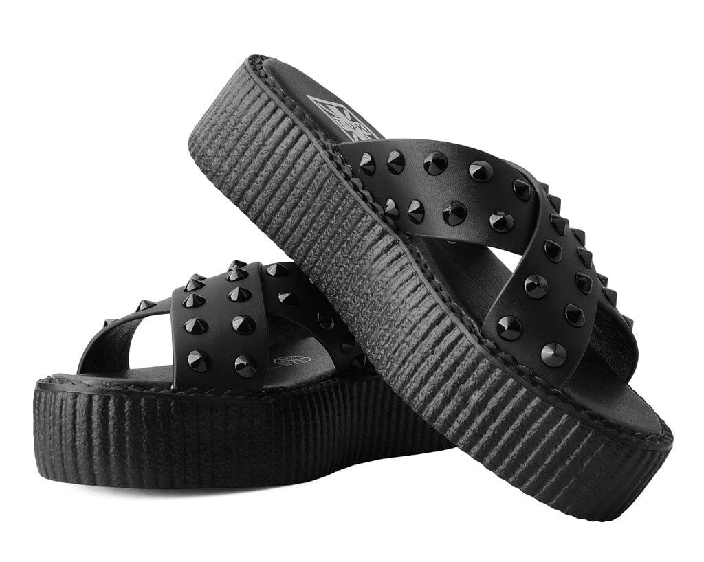 V3179L Black TUKskin™ Cross Strap Studded Sandal Black T.U.K. Shoes