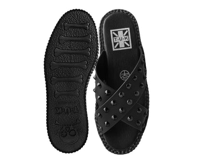 V3179L Black TUKskin™ Cross Strap Studded Sandal Black T.U.K. Shoes