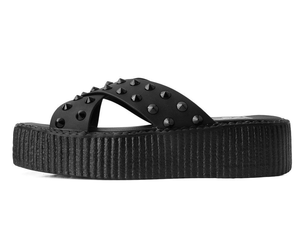 V3179L Black TUKskin™ Cross Strap Studded Sandal Black T.U.K. Shoes