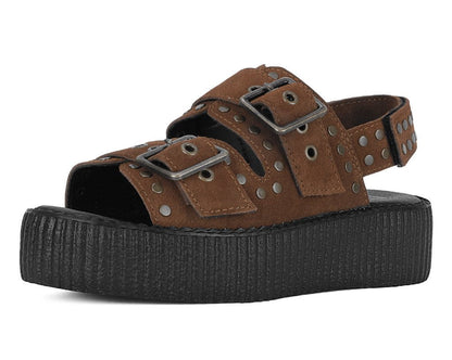 V3344L Brown Suede Flat Stud Viva Mondo Sandal Brown T.U.K. Shoes
