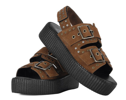 V3344L Brown Suede Flat Stud Viva Mondo Sandal Brown T.U.K. Shoes