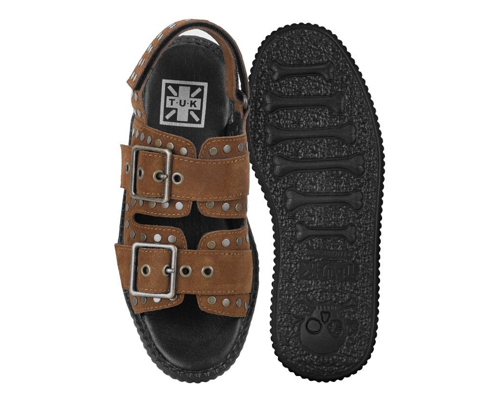 V3344L Brown Suede Flat Stud Viva Mondo Sandal Brown T.U.K. Shoes
