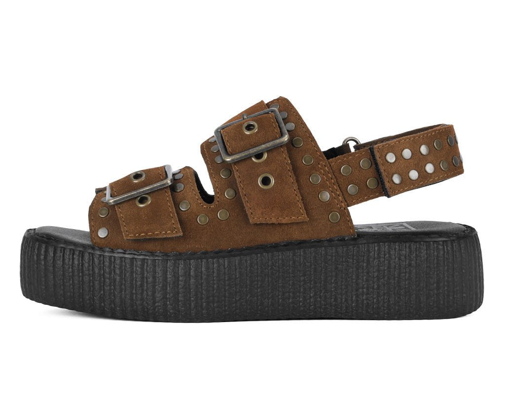 V3344L Brown Suede Flat Stud Viva Mondo Sandal Brown T.U.K. Shoes