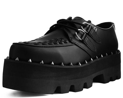 A9469 Black Faux Leather Dino Lug Sole Creeper Black T.U.K. Shoes