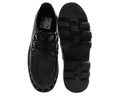 A9469 Black Faux Leather Dino Lug Sole Creeper Black T.U.K. Shoes