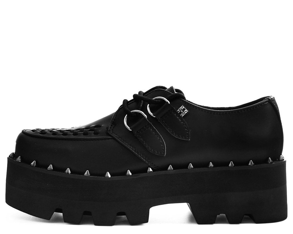 A9469 Black Faux Leather Dino Lug Sole Creeper Black T.U.K. Shoes