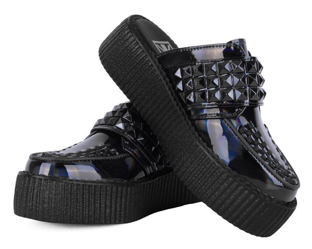 V3261L Black Rainbow Haze Studded Creeper Mule Black T.U.K. Shoes