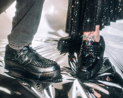 V3261L Black Rainbow Haze Studded Creeper Mule Black T.U.K. Shoes