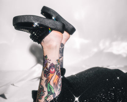 V3261L Black Rainbow Haze Studded Creeper Mule Black T.U.K. Shoes