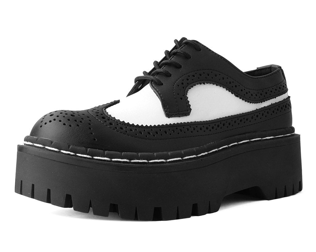 A9885 Black & White Double Decker Brogue Black/White T.U.K. Shoes