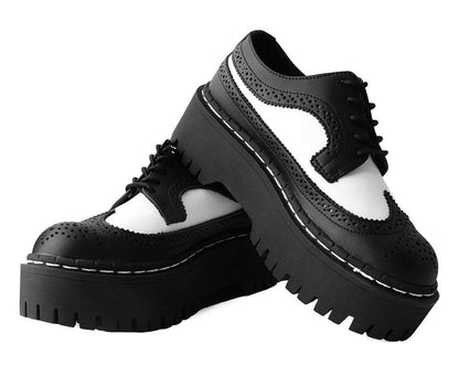 A9885 Black & White Double Decker Brogue Black/White T.U.K. Shoes