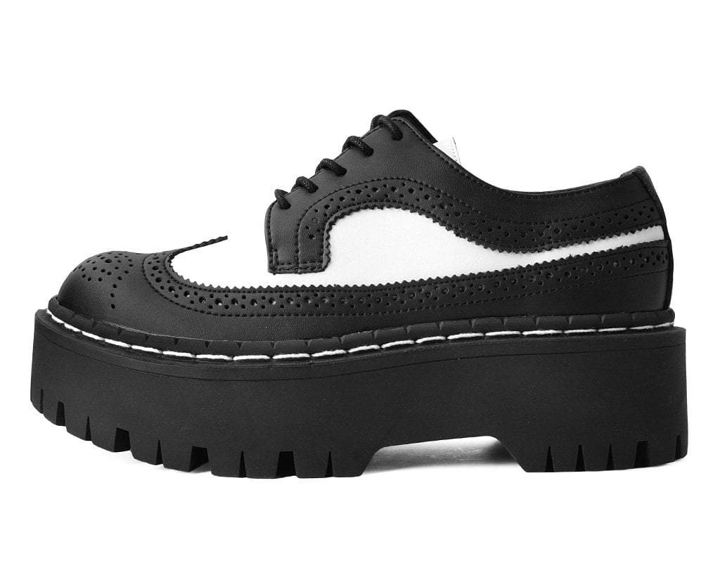 A9885 Black & White Double Decker Brogue Black/White T.U.K. Shoes