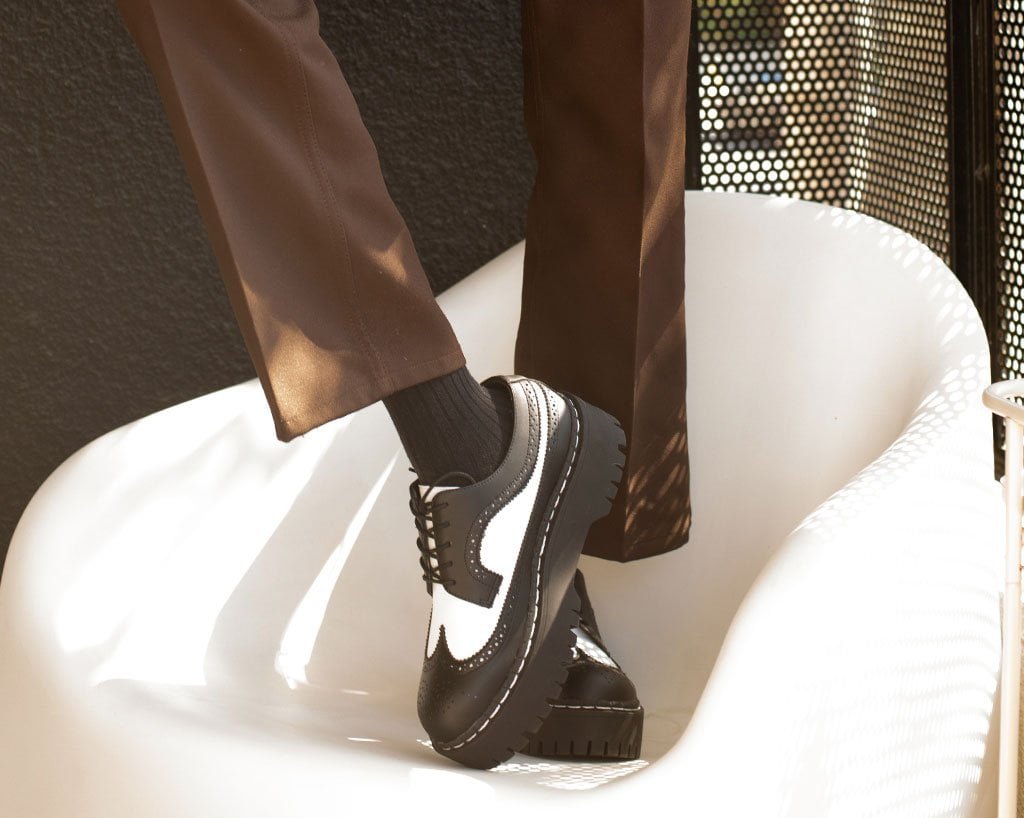 A9885 Black & White Double Decker Brogue Black/White T.U.K. Shoes