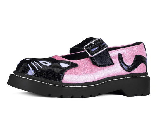 Black & Pink Vinyl Glitter Kitty Mary Jane Black /Pink T.U.K. Shoes