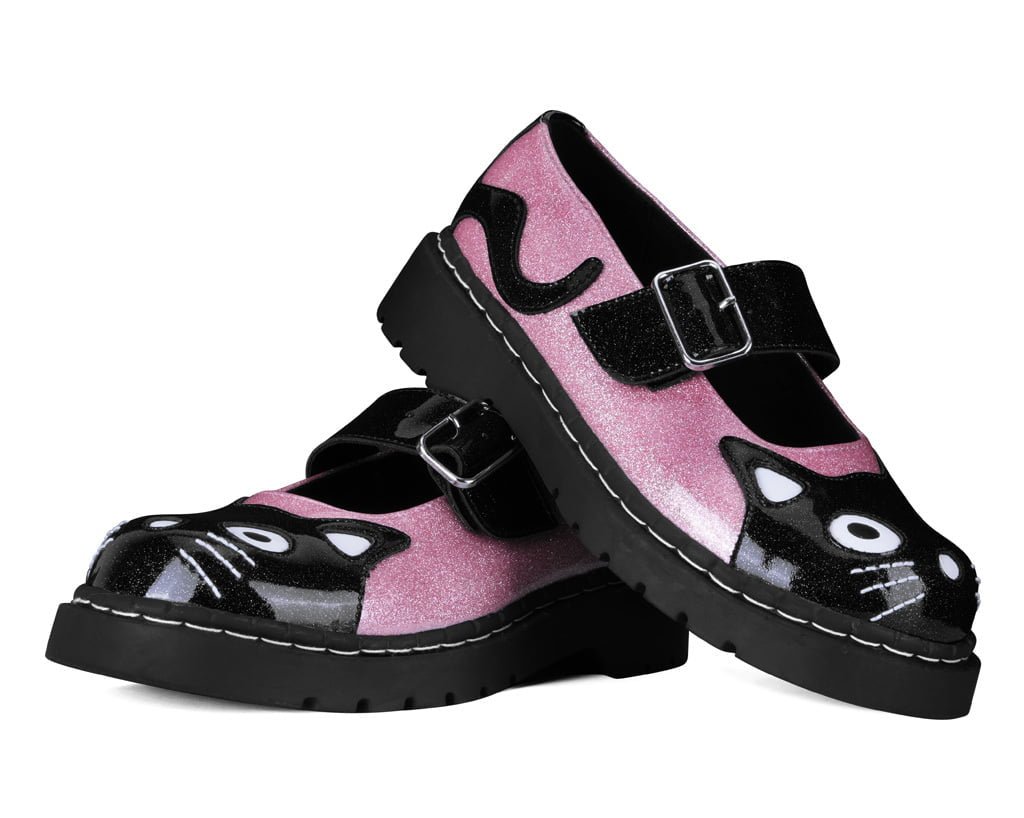 Black & Pink Vinyl Glitter Kitty Mary Jane Black /Pink T.U.K. Shoes