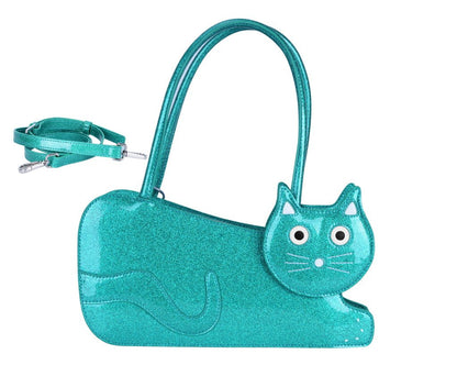 Teal Glitter Kitty Handbag  T.U.K. Shoes