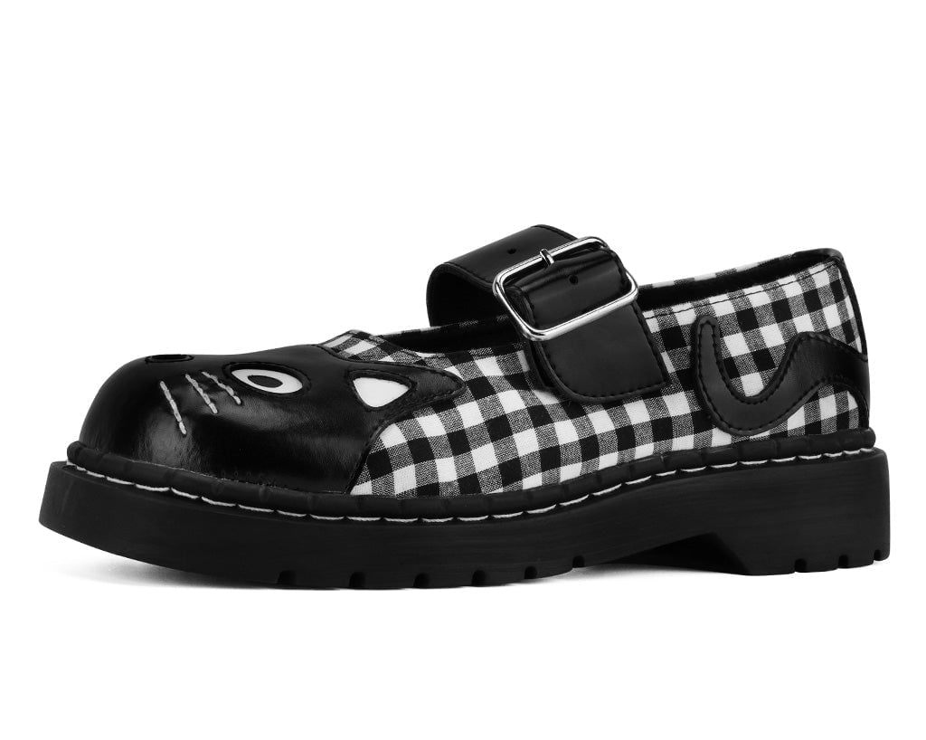 T2363 Black & White Gingham Kitty Mary Jane Black/White T.U.K. Shoes