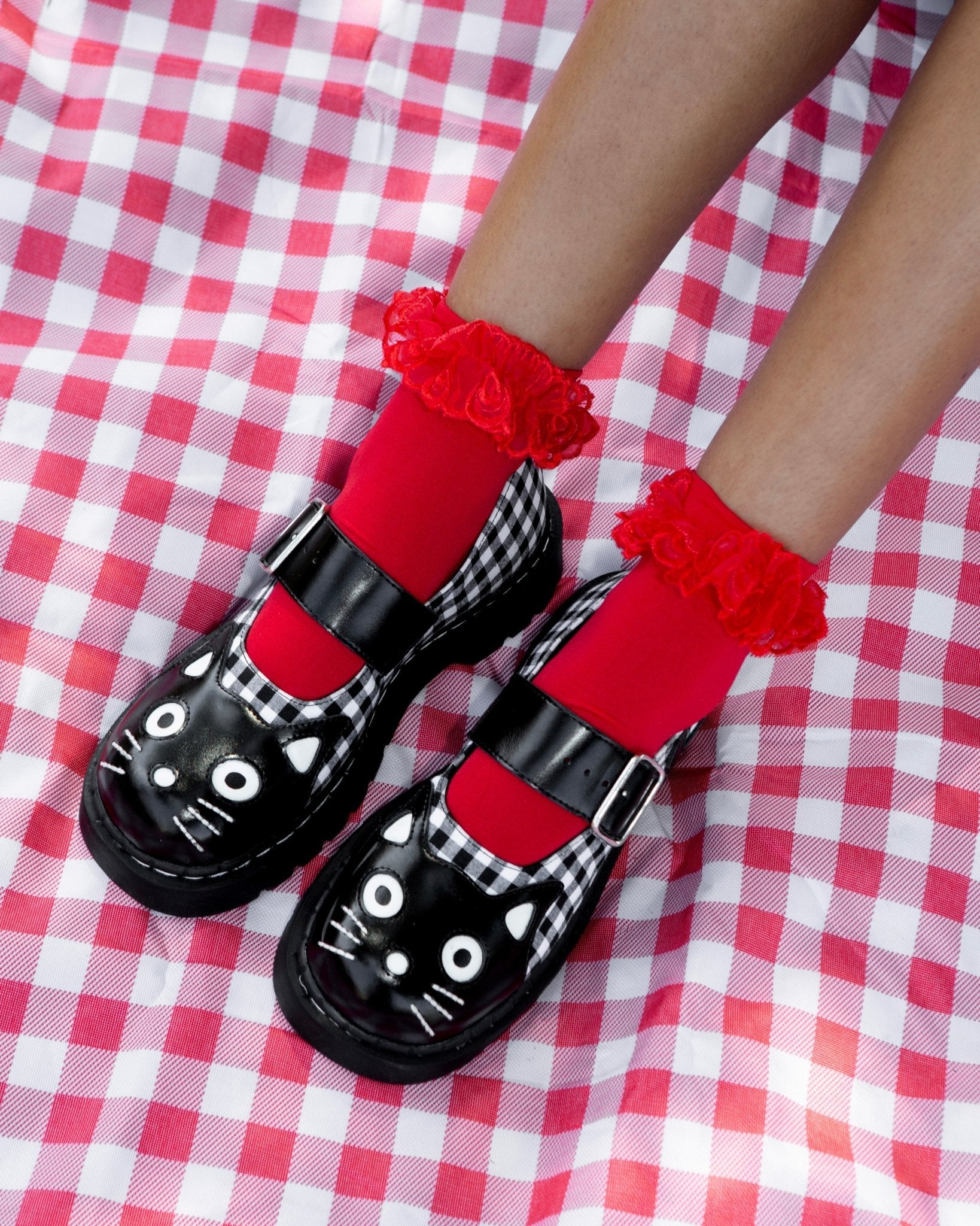 T2363 Black & White Gingham Kitty Mary Jane Black/White T.U.K. Shoes