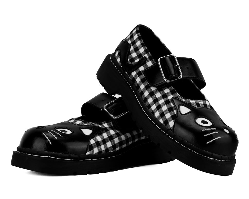 T2363 Black & White Gingham Kitty Mary Jane Black/White T.U.K. Shoes