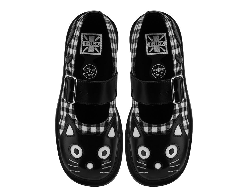 T2363 Black & White Gingham Kitty Mary Jane Black/White T.U.K. Shoes