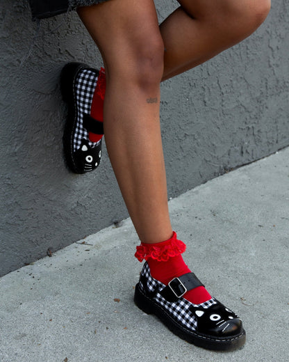 T2363 Black & White Gingham Kitty Mary Jane Black/White T.U.K. Shoes