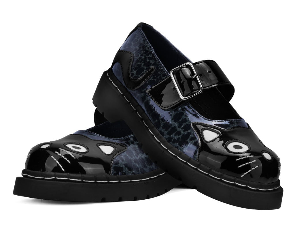 T2366 Black & Grey Leopard Kitty Mary Jane Blackgreyleopard T.U.K. Shoes