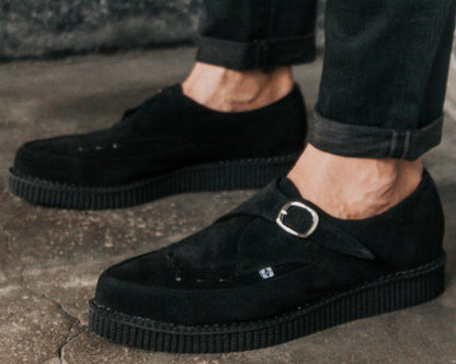 A8139 Suede Pointed Buckle Creeper Black T.U.K. Shoes
