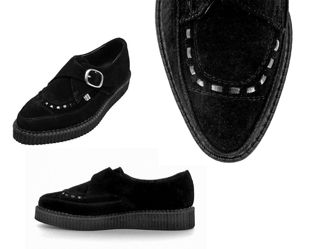 A8139 Suede Pointed Buckle Creeper Black T.U.K. Shoes